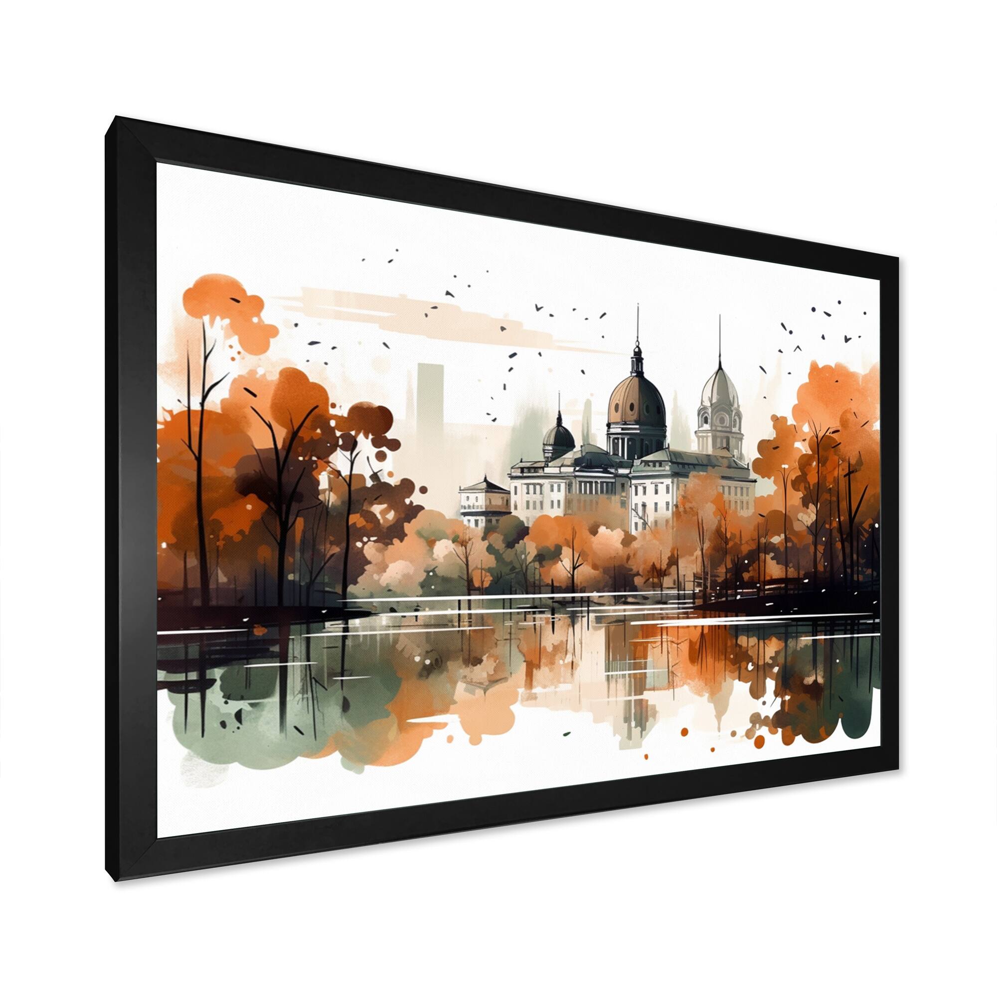 Designart "Brown And Orange Urban Rhythms" City Art Deco Framed Wall